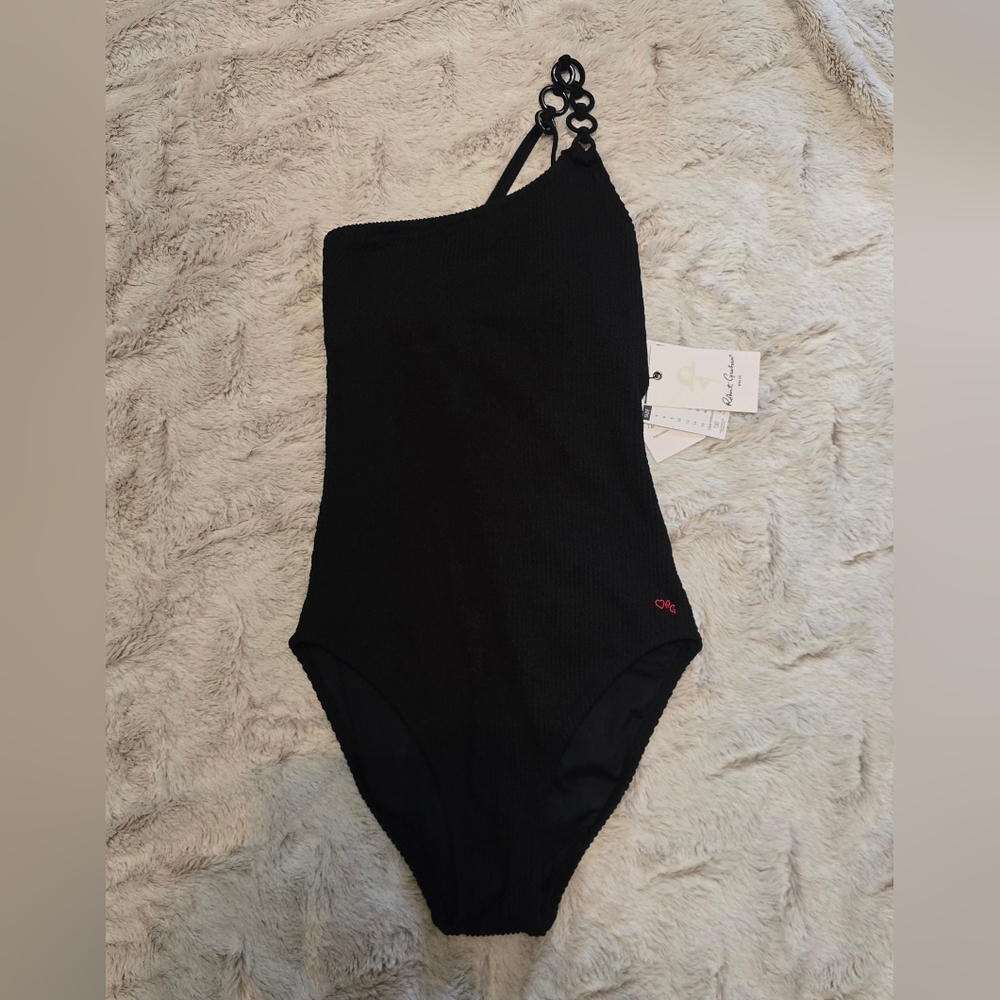 Robert Graham Black One Shoulder One Piece Swimsuit